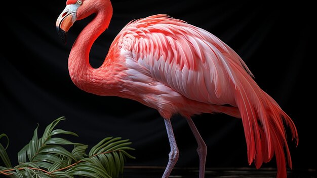 un flamingo in piedi alla fine della giornata nello stile del realismo colorato