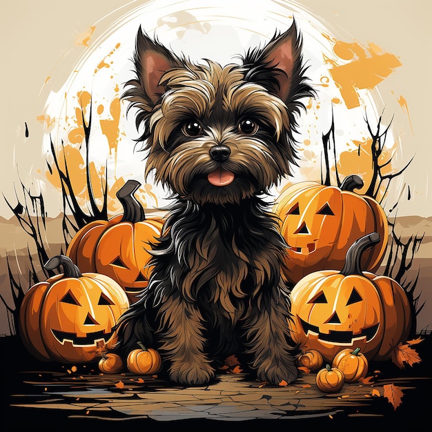 Un_flat_vector_drawing_of_a_Yorkshire_Terrier_with_hallow