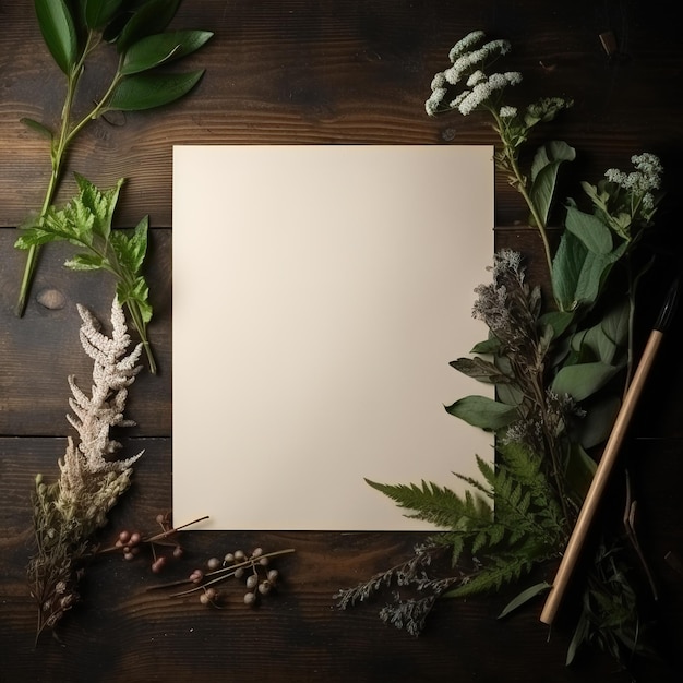 Un foglio di carta bianco con una pianta e una matita su un tavolo di legno.