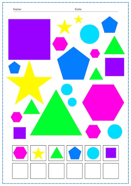 Un foglio stampato di un libro di lavoro con forme geometriche colorate Trovarlo e contarlo