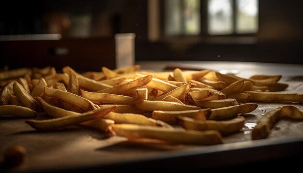 Un folto gruppo di patatine fritte fritte generate dall'intelligenza artificiale