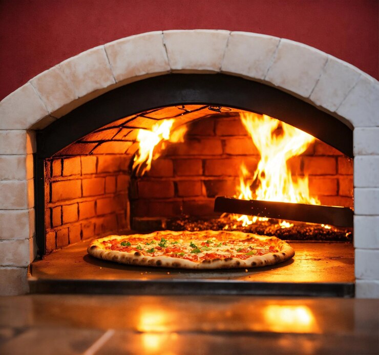 Foto un forno per pizza con due pizze dentro