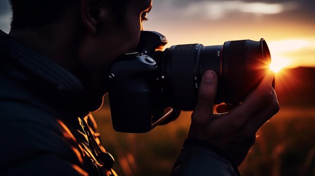 Un fotografo scatta una foto del tramonto.