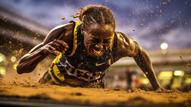 Un fotografo sportivo che immortala una frazione di secondo del trionfo e della determinazione di un atleta