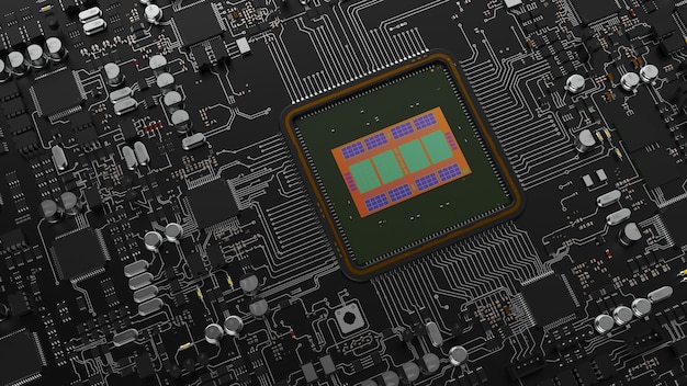 Un frammento di componenti hardware del computer. potente CPU su un chip