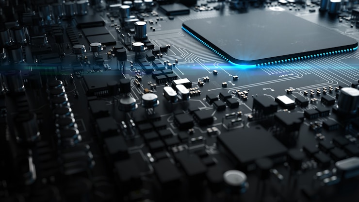Un frammento di componenti hardware del computer. potente CPU su un chip