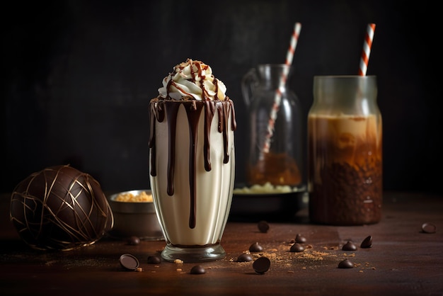 Un frappè con panna montata e sciroppo di cioccolato Immagine generativa AI Soda sporca