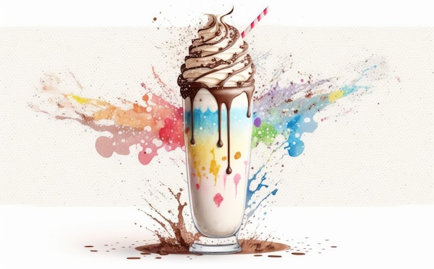 un frappè disegnato su sfondo bianco illustrazioni di cibo dolci acquerello ai generato