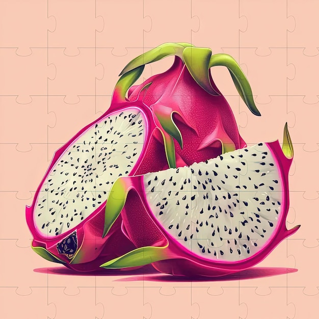 Un frutto di drago tagliato a metà su uno sfondo rosa
