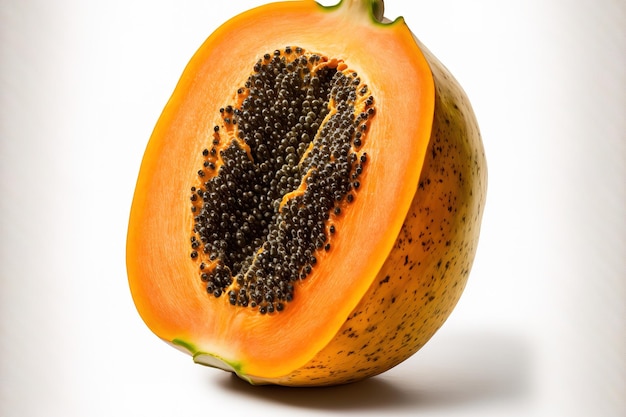 Un frutto di papaya seminato tritato con spazio di copia isolato su uno sfondo bianco