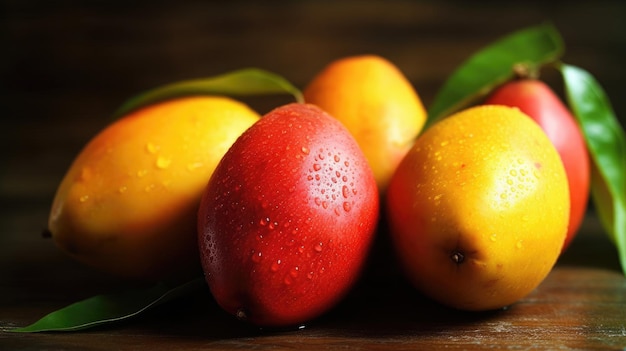 Un frutto rosso con sopra la parola mango