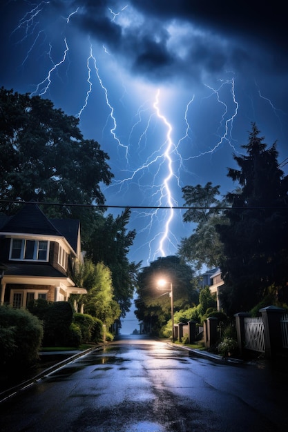 Un fulmine sta colpendo una casa in mezzo alla città.