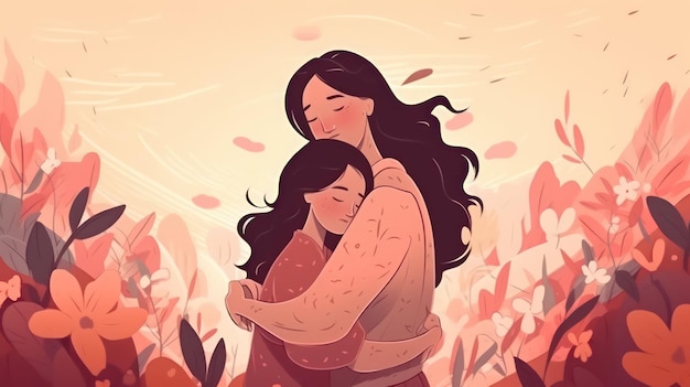 Un fumetto illustrazione di una donna che abbraccia la sua amica.