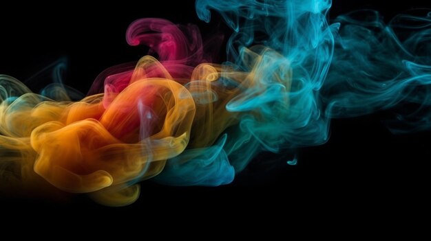 Un fumo colorato viene versato in uno sfondo nero ai generativo