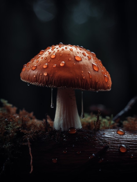 Un fungo con gocce d'acqua sul cappello