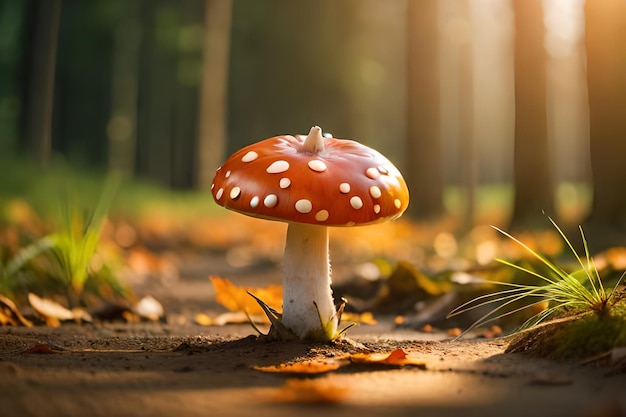 Un fungo rosso con un cappello bianco e macchie bianche si trova nei boschi.