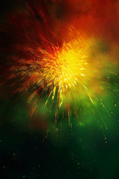 Un fuoco d'artificio verde e rosso con uno sfondo verde