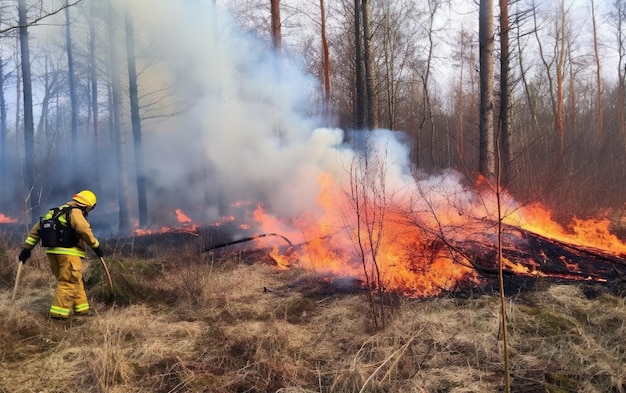 Un fuoco nel bosco sta bruciando.