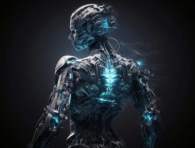 Un futuro di possibilità Il futuristico cyborg umano modificato con la tecnologia digitale Generative ai