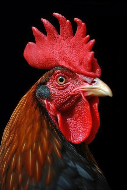 Un gallo con una cresta rossa sulla testa