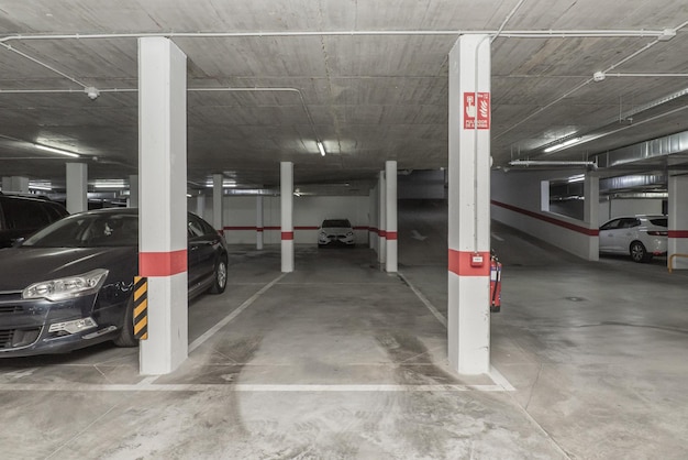 Un garage con pavimenti in cemento lucidato