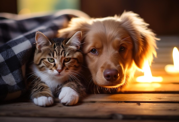 Un gattino adorabile e un cucciolo mostrano la loro improbabile amicizia una scena toccante per gli amanti degli animali domestici