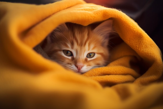 Un gattino arancione comodamente adorabile