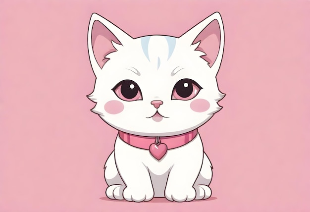 un gattino bianco con un cuore rosa sul petto