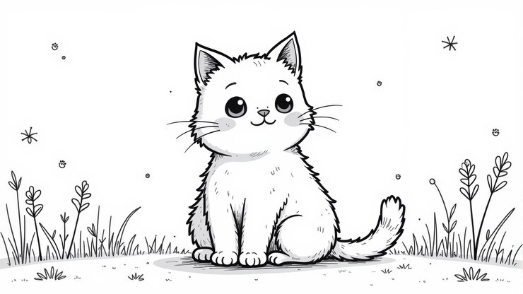 Foto un gattino carino e soffice che gioca in un giardino tranquillo tra erba e fiori selvatici