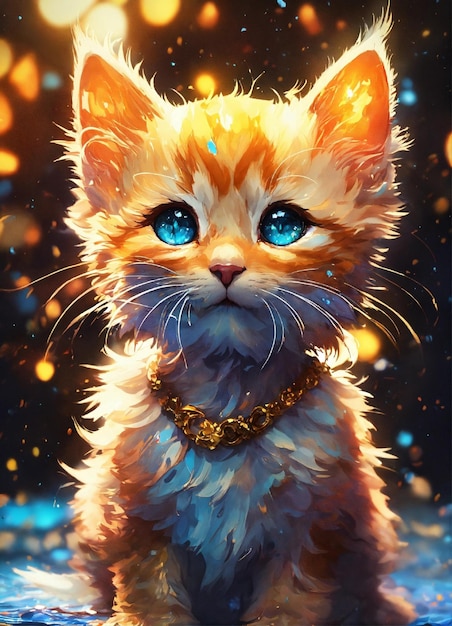 un gattino carino occhi iperdetallati maglietta disegno linea arte stelle scintillanti sfondo ultra D