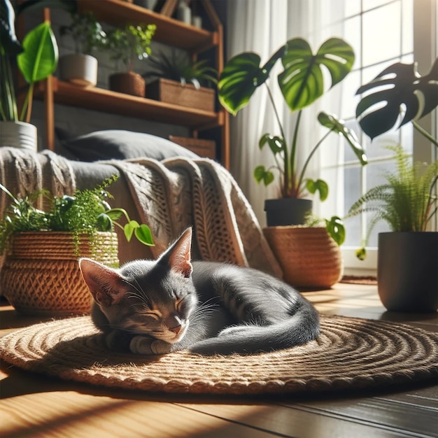 Un gattino che dorme sul pavimento Pet