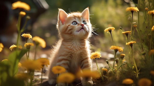 un gattino che guarda i fiori