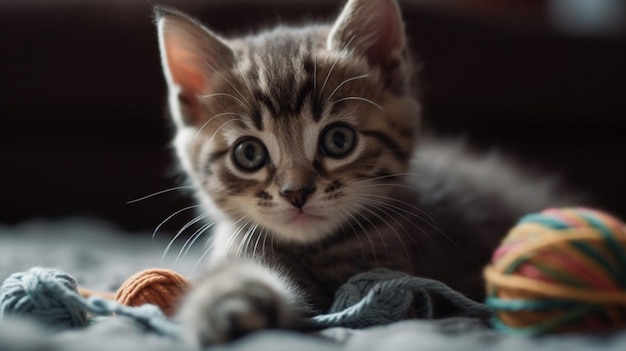 Un gattino con sopra un topo giocattolo