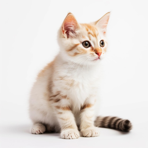 Un gattino con una pelliccia a strisce bianche e arancioni.