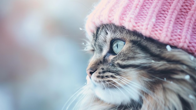 Un gattino dolce indossa un cappello a maglia.