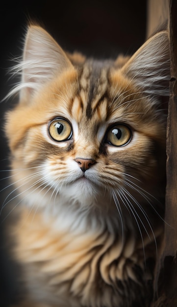 Un gattino guarda fuori da una finestra.