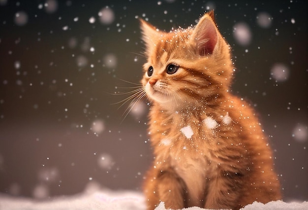 Un gattino seduto nella neve in caso di neve Generato dall'intelligenza artificiale