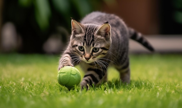 un gattino tocca una palla