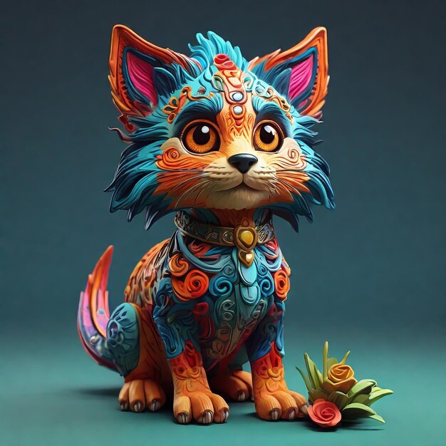 Un gatto 3D unico con colori vivaci e dettagli intricati