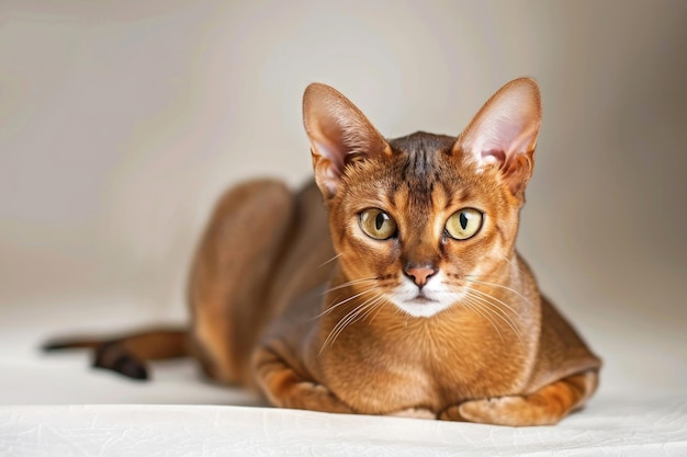 Un gatto abissino graziosamente isolato su uno sfondo luminoso