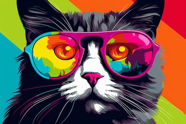 Un gatto affascinante in un vivace ambiente pop art Creato con l'intelligenza artificiale generativa