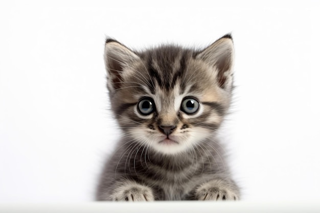 Un gatto bambino con sfondo bianco