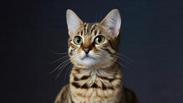Un gatto bengalese carino che guarda in alto