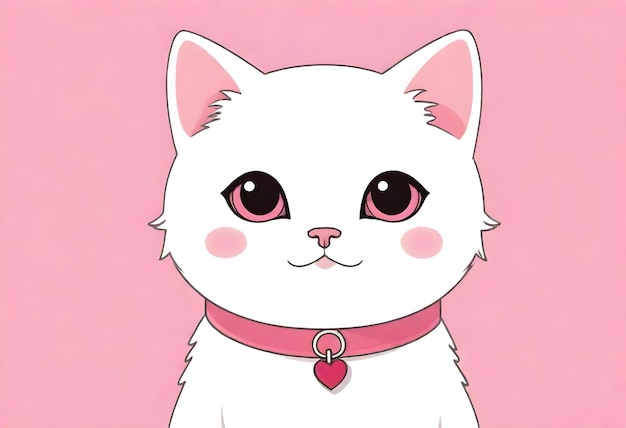 un gatto bianco con un collare rosa e un tag rosa che dice quote il nome quote