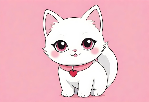 un gatto bianco con un cuore rosa sul petto