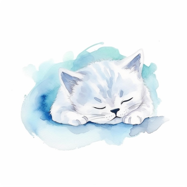 Un gatto bianco dorme su una coperta blu.