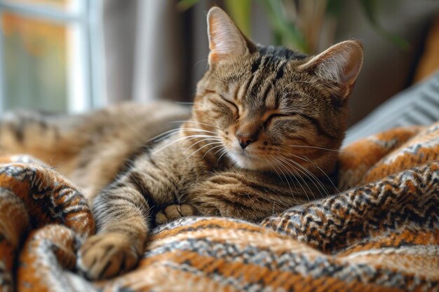 Un gatto carino e rilassato sdraiato sul tappetino
