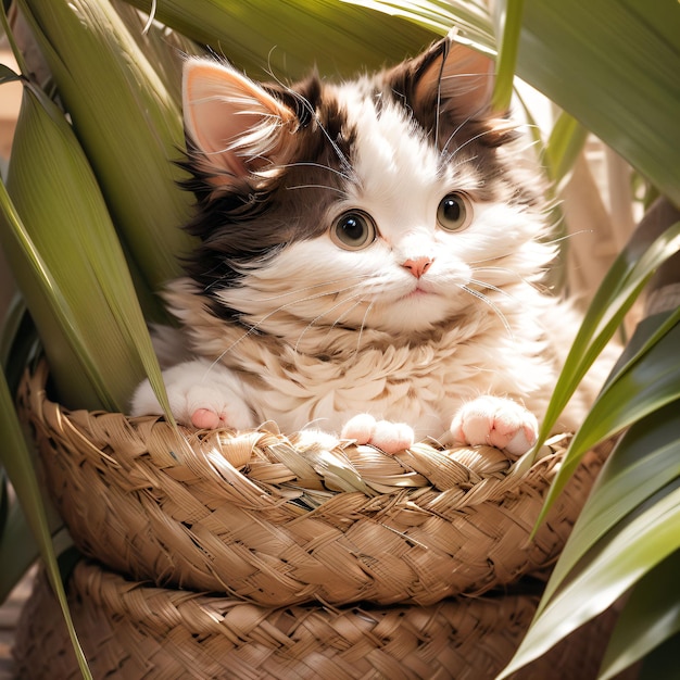 Un gatto carino sul tavolo.