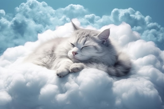Un gatto che dorme su una nuvola