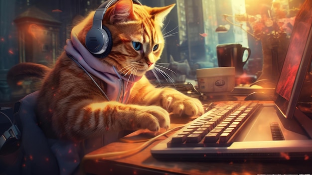 Un gatto che gioca con un computer